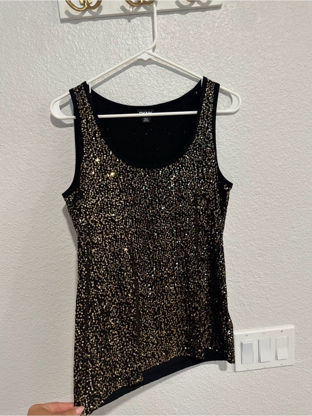 DKNY Black and Gold Sequin top